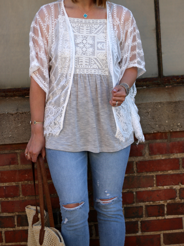 lace kimono, how to style a kimono, grace and emma, spring style, style on a budget