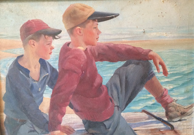 Francis Quirk Oil Portrait of two boys on the Maine Coast Two boys on the Maine Coast Oil Portrait by Francis J. Quirk