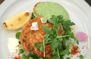 Crab Cakes with Charred Lime and Mint Sauce