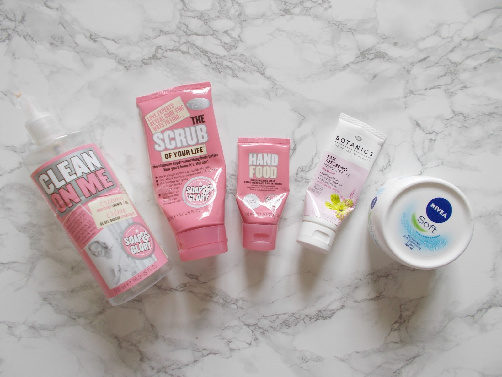 bodycare empties review soap and glory clean on me scrub of your life hand food botanics hnd cream nivea soft