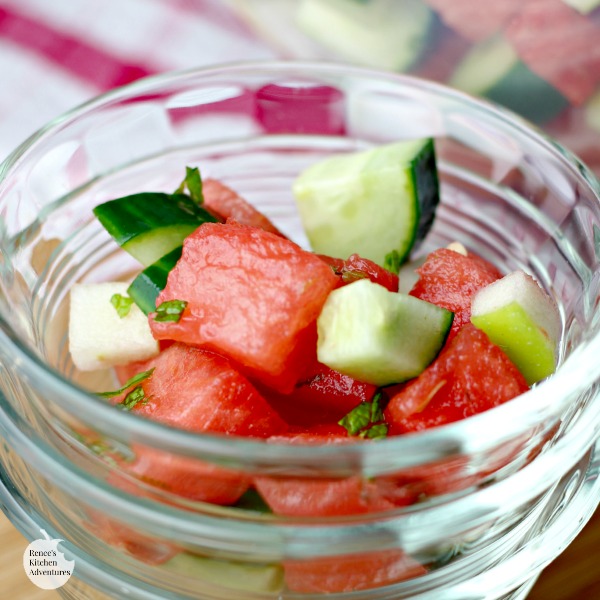 Easy Summer Fruit Salad | by Renee's Kitchen Adventures - a healthy and easy recipe for watermelon, apples, and cucumber accented with lime and mint.  So refreshing!