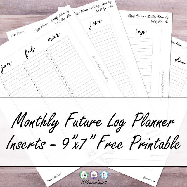4 sheets of 3 months of a Future Log for a Classic Happy Planner Free Printable