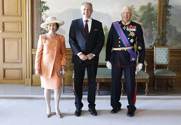King Harald, Queen Sonja, Crown Prince Haakon, Crown Princess Mette-Marit and Princess Astrid, Mrs Ferner welcomed President Andrej Kiska