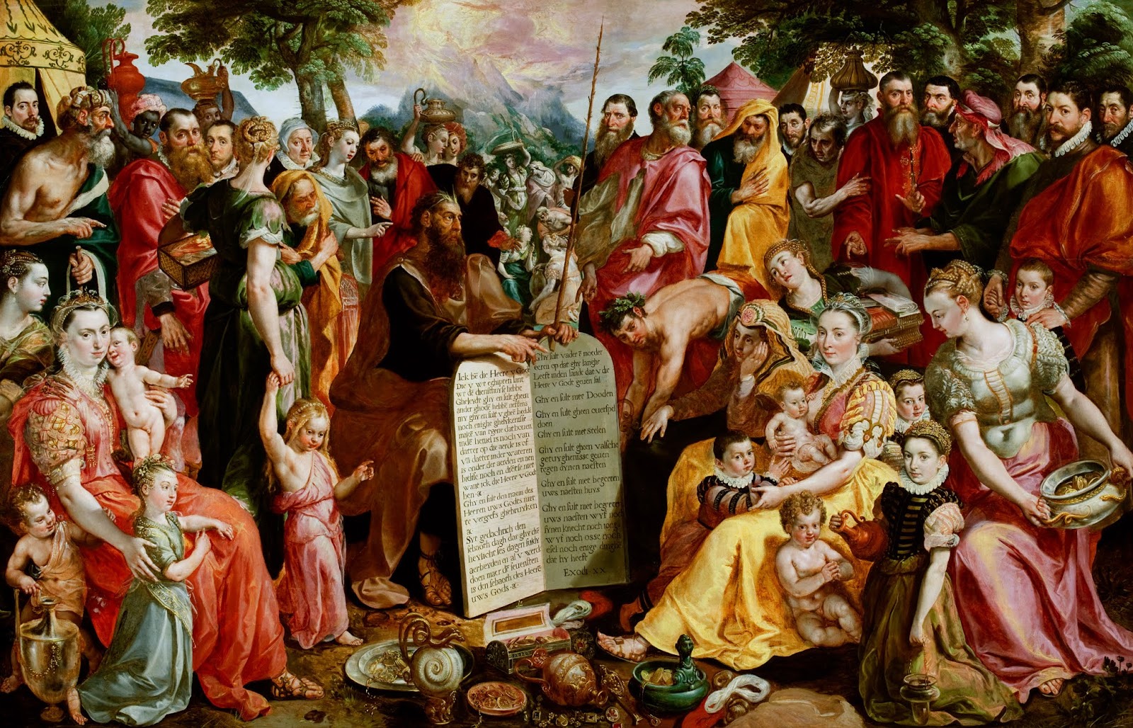 Moses Showing the Tablets of the Law to the Israelites, with Portraits