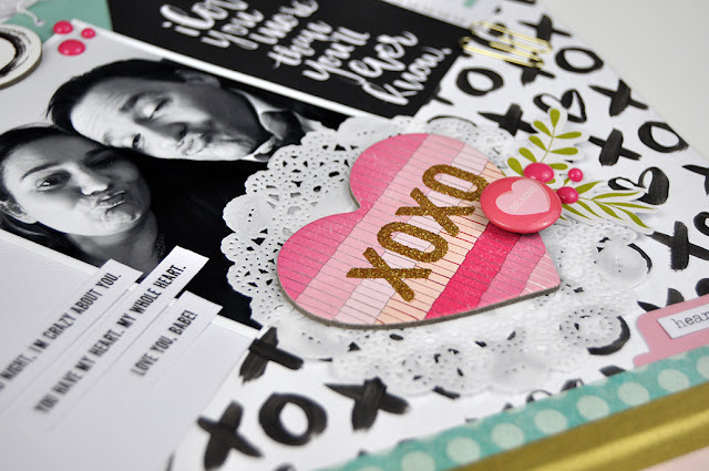 "XOXO" Scrapbooking Process Layout includes video with Jen Gallacher from www.jengallacher.com. #scrapbooking #scrapbookprocessvideo #jengallacher