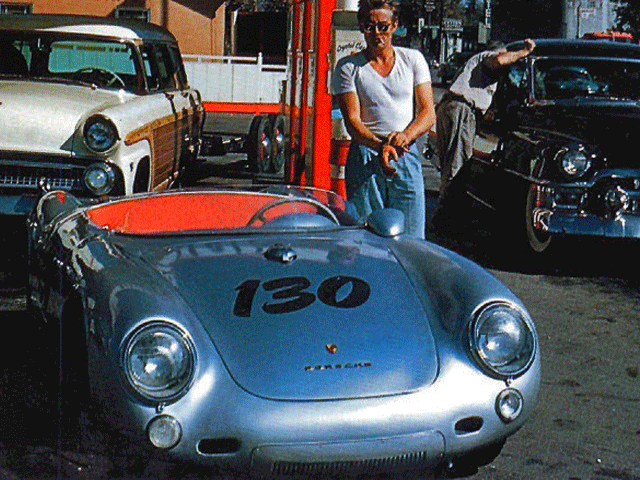 James Dean and his 1955 Porsche Spyder