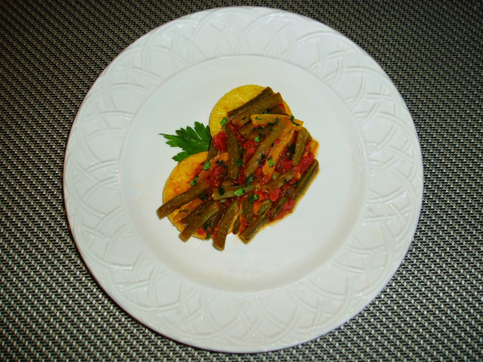 Meatless Mediterranean Polenta with Stewed Peppers, Tomatoes, and