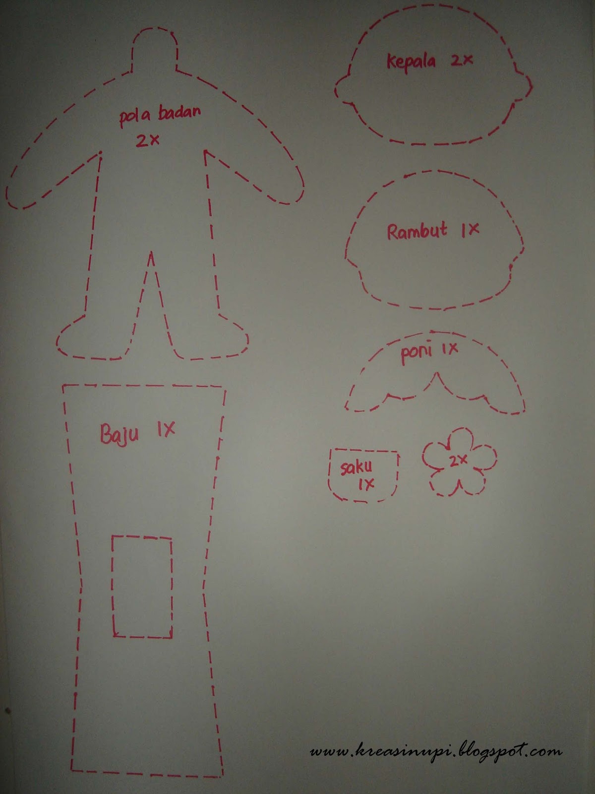 Pola Baju Boneka Flanel