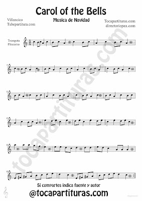 Tubepartitura Carol of the Bells partitura para Trompeta y Fliscorno villancico popular de Navidad