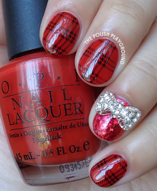 Red and Black Plaid Stamping Nail Art