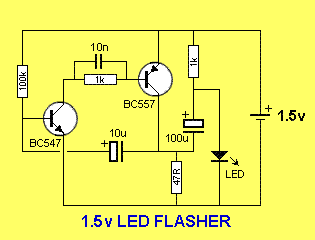ShangHui Products: Simple 1.5V powered LED Flasher circuit diagram