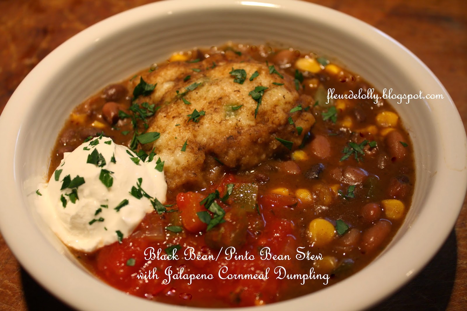 Fleur de Lolly Black Bean/Pinto Bean Stew with Jalapeno Cornmeal Dumplings