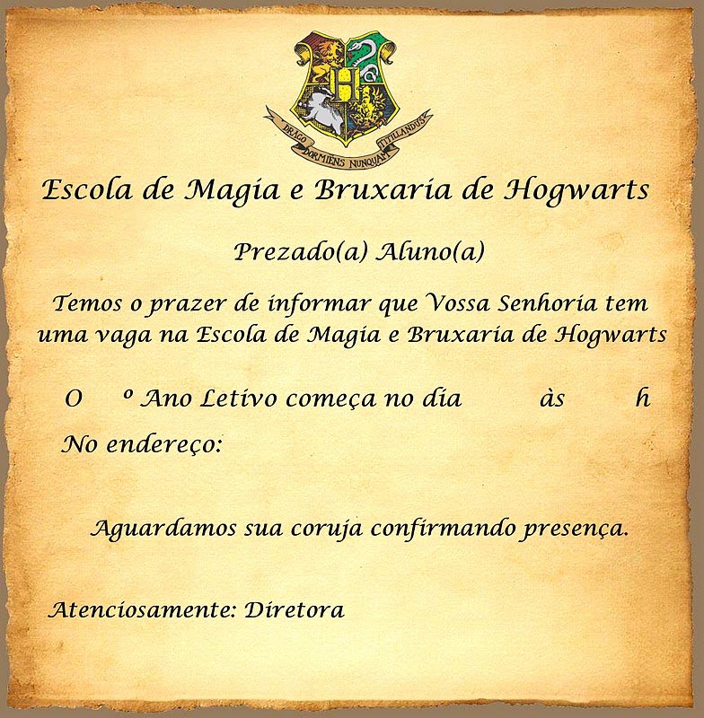precedent B.C. peppermint Convite Harry Potter - Carta de Admissão