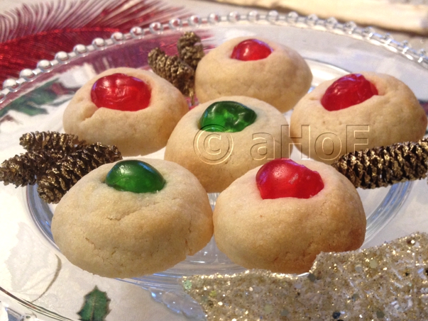 Thumbprint Cookies, Jewel Cookies, glace cherries,