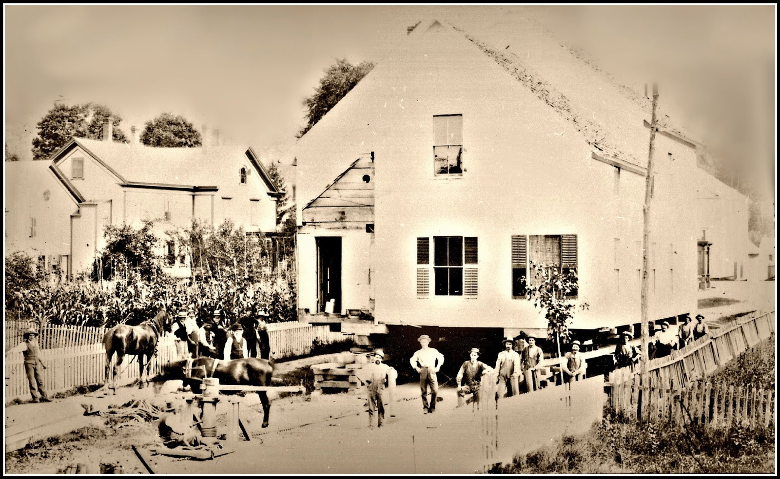 Historic Photos Bellows Falls, VT and surrounding area moving a house, Academy Ave, Saxtons