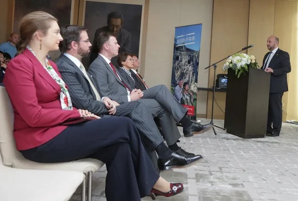 Hereditary Grand Duke Guillaume and Hereditary Grand Duchess Stephanie of Luxembourg visit China, Beijing, Hong Kong, Shanghai. Style of Princess Stephanie