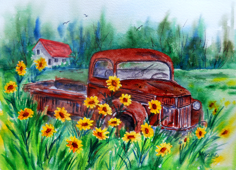 Martha Kisling Art With Heart : Old Truck and Sunflowers ...