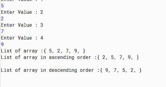 Displaying Numbers in Ascending and Descending Order using array