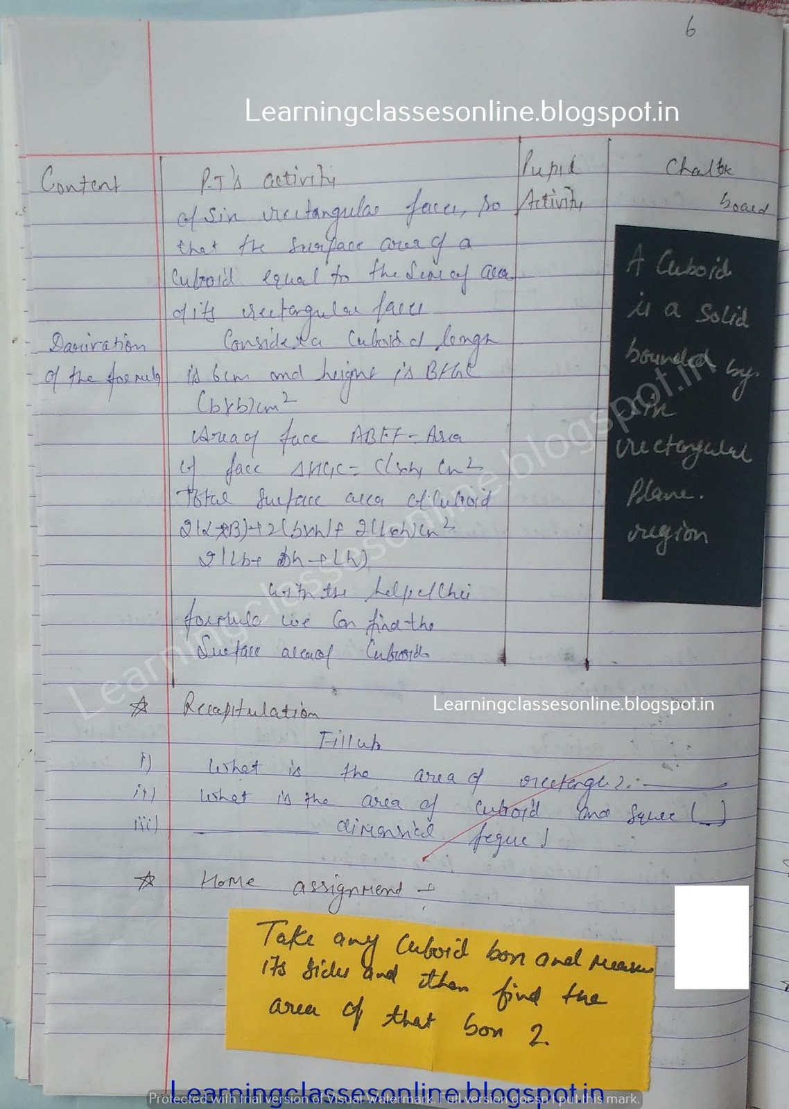math lesson plan on surface area of cuboid b.ed lesson plans free mathematics, math lesson plan format
