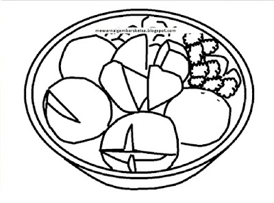 Mewarnai Gambar: Mewarnai Gambar Sketsa Bakso 1