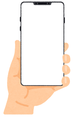 スマートフォンを持つ手のイラスト(大画面・フレーム・ノッチ)