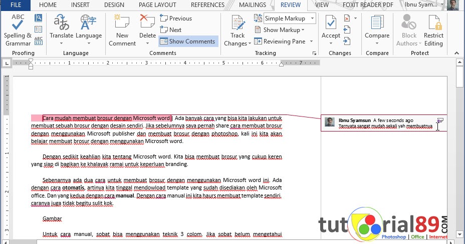 Cara membuat dan menghilangkan comment di microsfot word