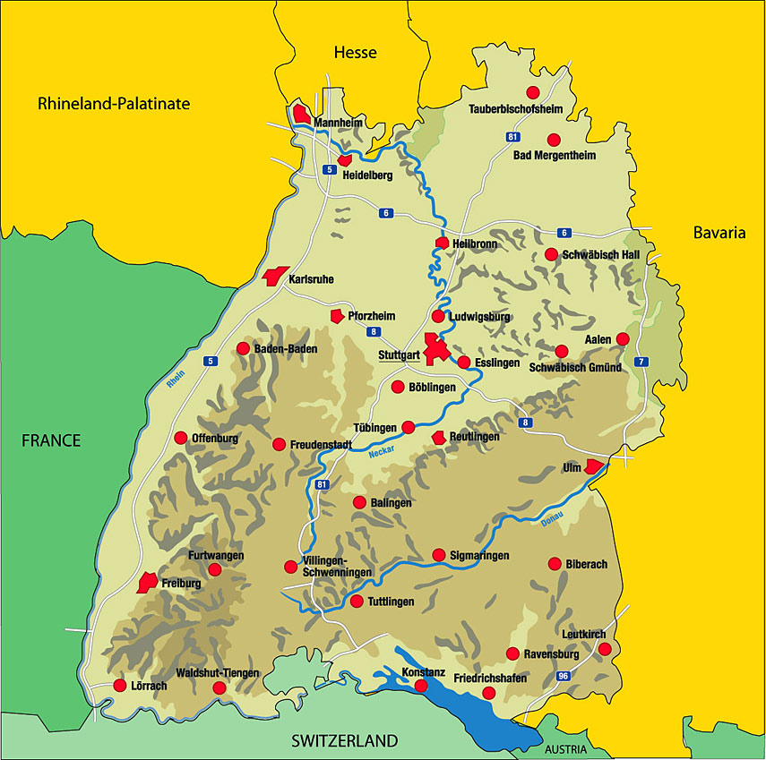 Terra Geographie 7 8 Lösungen Baden Württemberg Baden-Württemberg Karte Bundesländer | Landkarte Deutschland Regionen