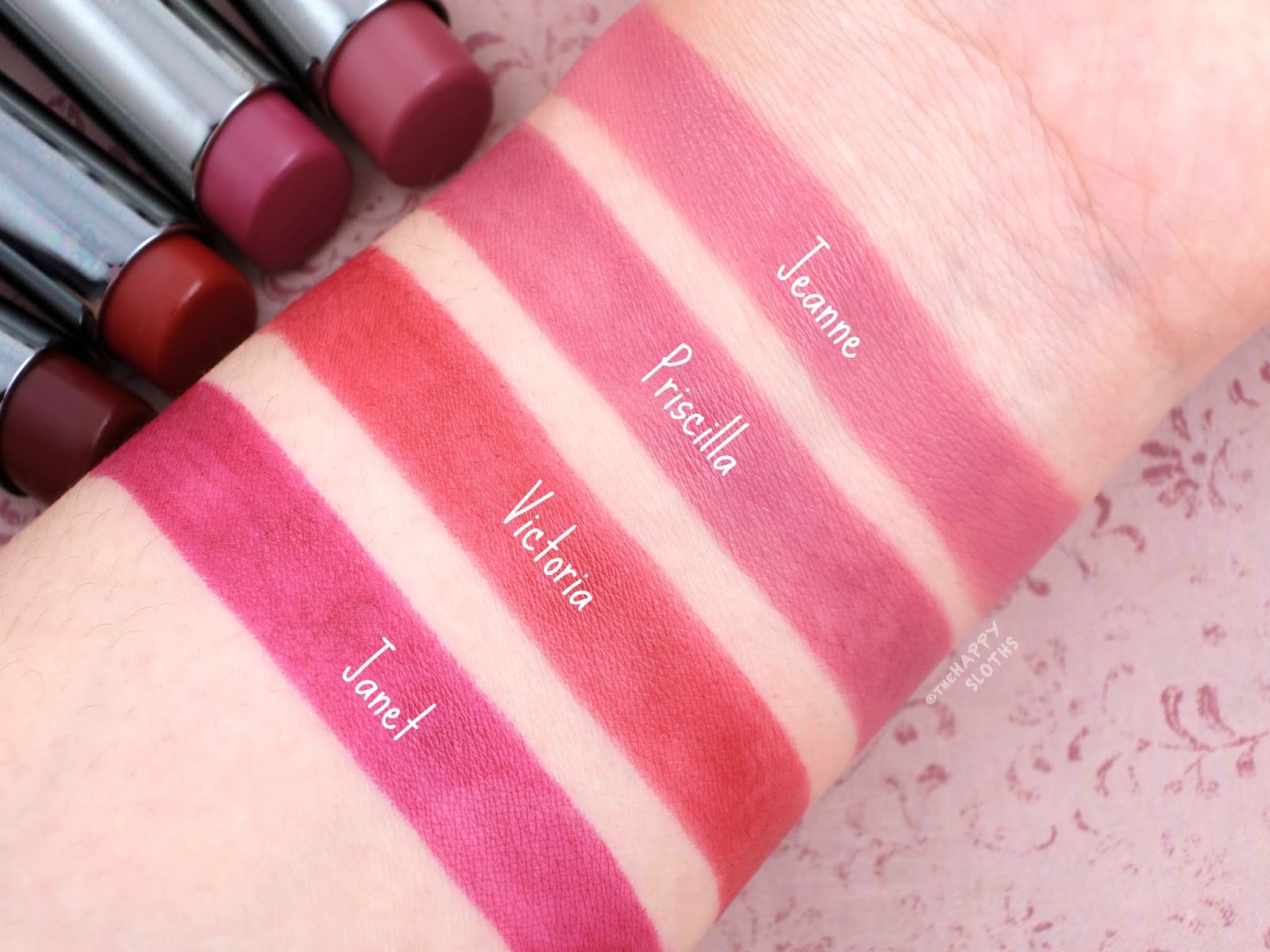 Lise Watier | *NEW SHADES* Rouge Fondant Suprême Lipstick in "Jeanne", "Priscilla", "Victoria" & "Janet": Review and Swatches