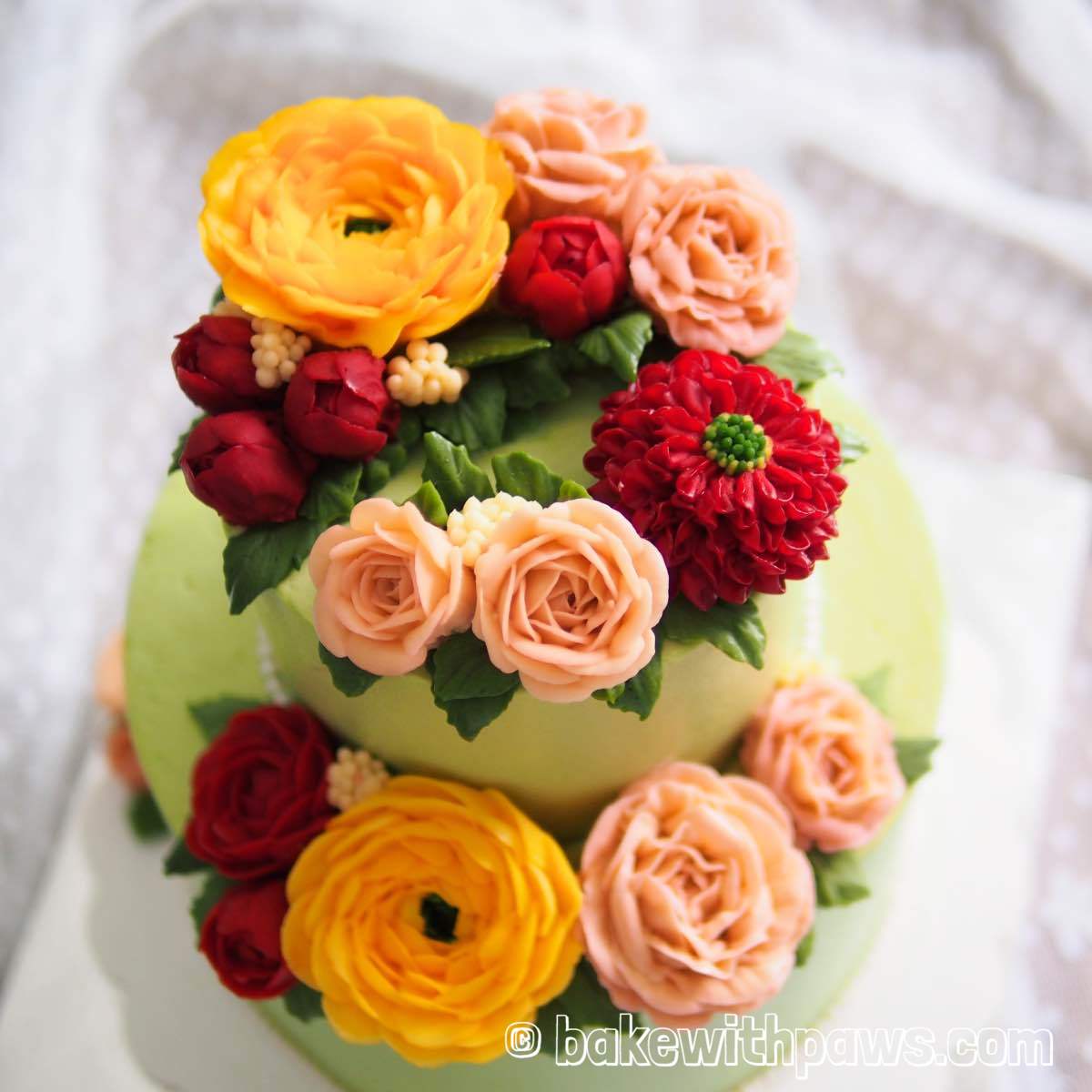 Korean Style Buttercream Flowers Cake 27 BAKE WITH PAWS