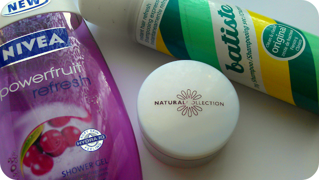 Nivea shower gel, batiste dry shampoo, natural collection makeup