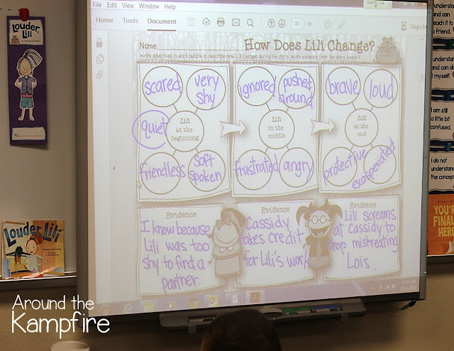 Louder, Lili by Gennifer Cheldenko. Graphic organizer to show how the main character changes throughout the story. A perfect back to school book about classroom community, friendship, and finding your own voice. This post has lots of ideas for working with the book. This is a great book to also use for encourage and support shy students.