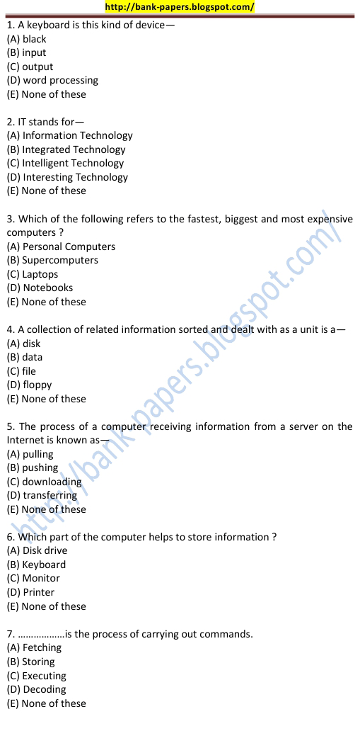 State Bank Of Hyderabad Question Papers