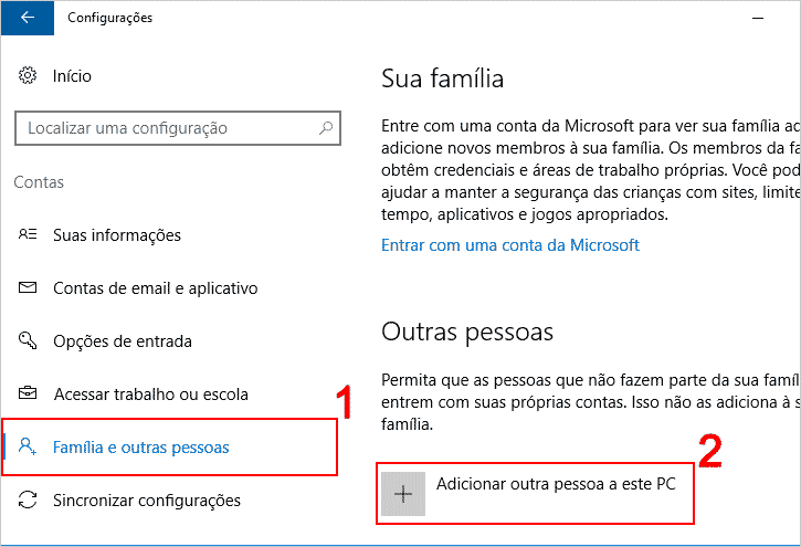 Configurações Família e outras pessoas Windows 10