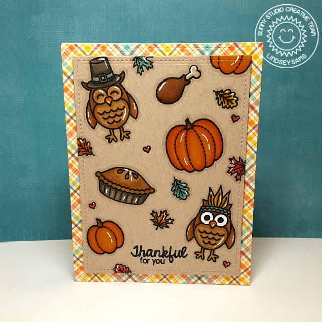 Sunny Studio Stamps: Harvest Happiness Thanksgiving Pilgrim & Indian Owl Card by Lindsey Sams.