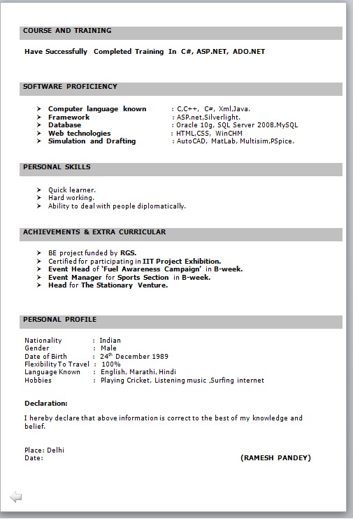 resume-format-for-fresher-free-job-cv-example