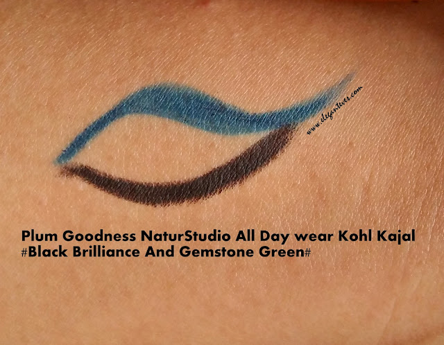 Plum Natur Studio All Day Wear Kohl Kajal Review, Swatches (Black Brilliance and Gemstone Green)