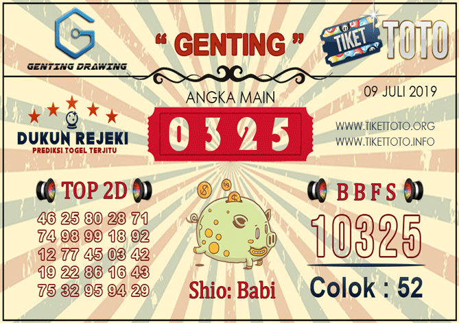 Prediksi Togel GENTING DRAWING TIKETTOTO 09 JULI 2019