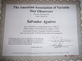 Reconocimiento de AAVSO por 2000 Observaciones Solares. Diciembre 2018..