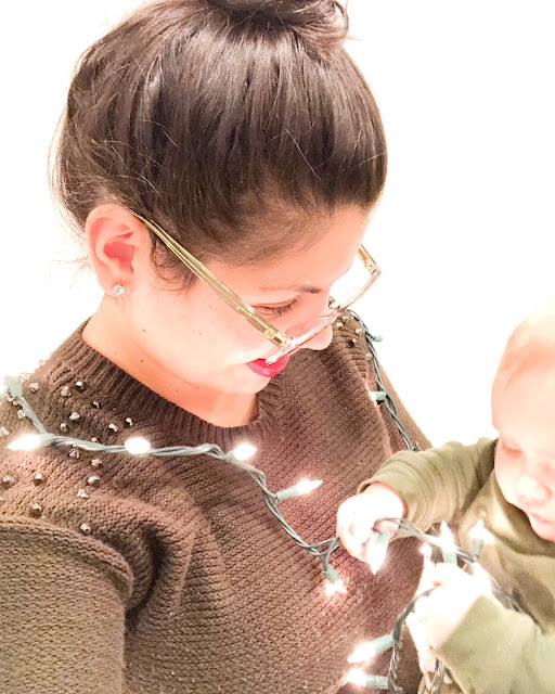 Mom and baby, mommy, baby, Christmas lights, Christmastime, tis the season, unplug, New York christmas