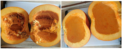 scraping out a pie pumpkin