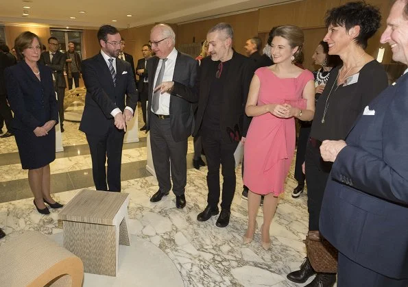 Duchess Stéphanie wore Paule Ka Pink Ruffle Dress from Fall 2017 collection at De Mains de Maîtres exhibition