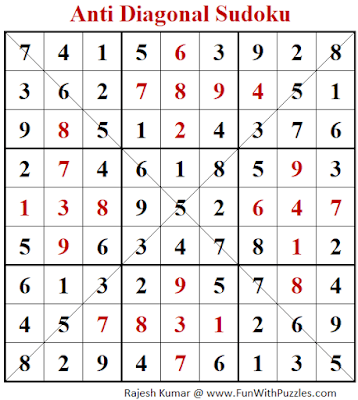Answer of Anti-Diagonal Sudoku Puzzle (Fun With Sudoku #304)