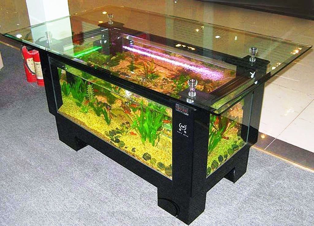 model meja ruang tamu aquarium unik