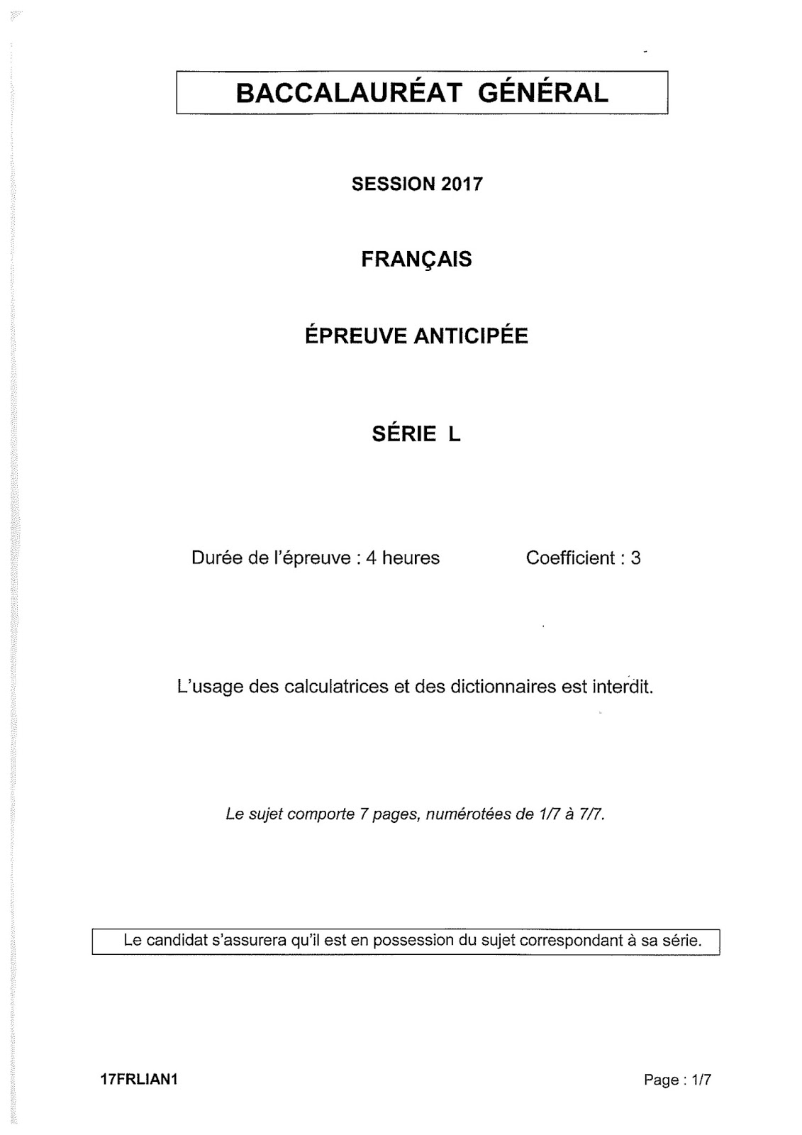 LETTRES & CO Sujets Bac L E.A.F. Amérique du Nord 02 Juin 2017 LETTRES & CO Sujets Bac L E.A.F. Amérique du Nord 02 Juin 2017