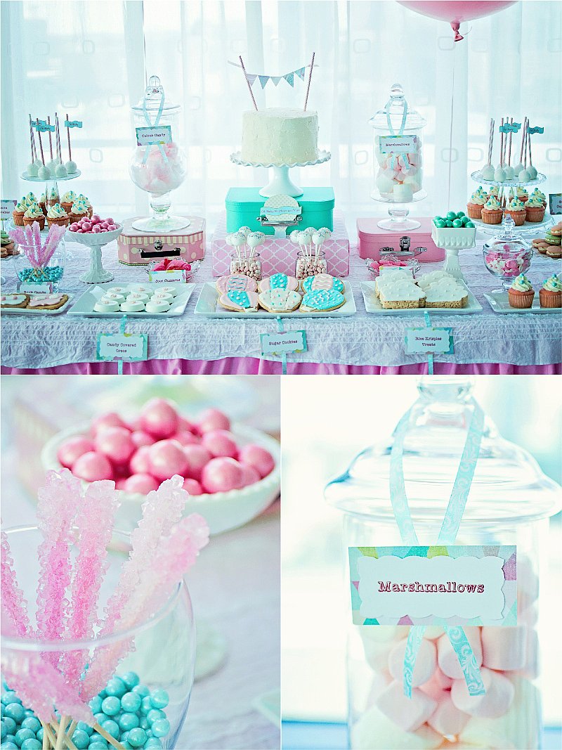 A Balloon Themed Baby Shower - gorgeous pink and teal party ideas with desserts, DIY decorations and party favors to celebrate mommy and baby! via BirdsParty.com @birdsparty #babyshower #hotairballoonparty #partyideas #babyparty #balloonparty #balloonbabyshower #pinktealparty