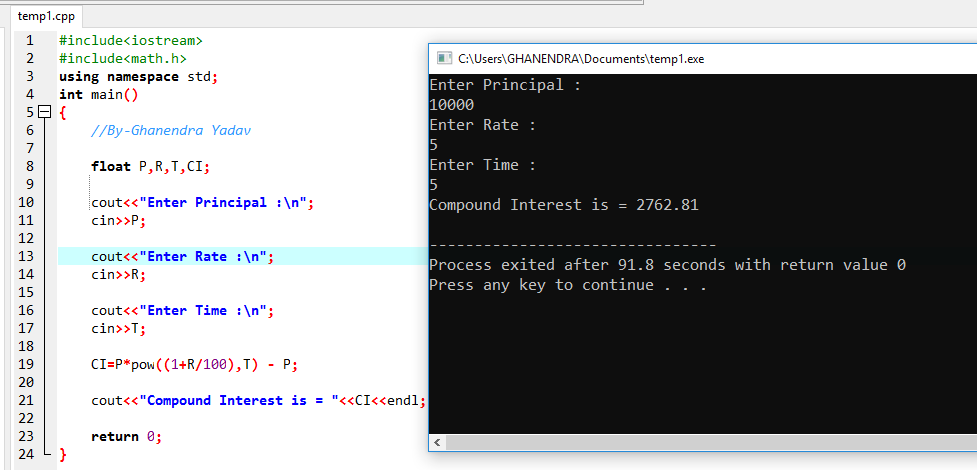 C++ Program To Find Compound Interest - C,C++&JAVA Solution