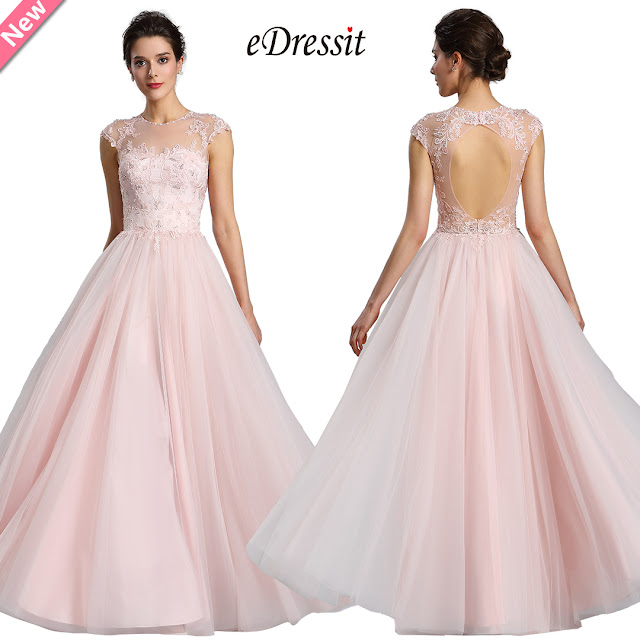 eDressit Illusion Neckline Beaded Tulle Prom Evening Dress