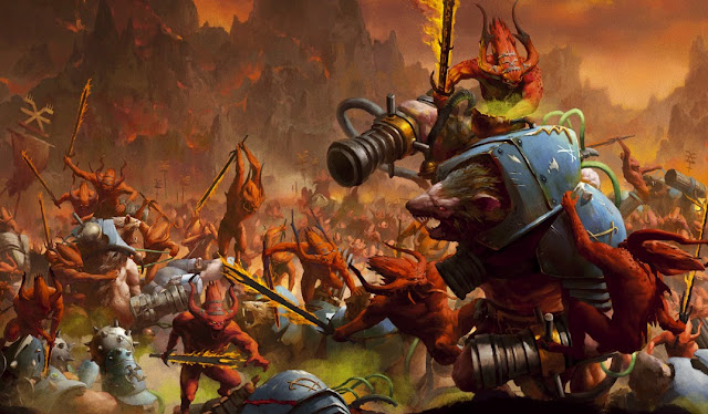 Warhammer age of sigmar epic khorne bloodletters vs skaven battle ilustration fantasy 1