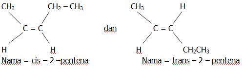 Cis-trans isomer senyawa adalah yang mempunyai Terdapat beberapa