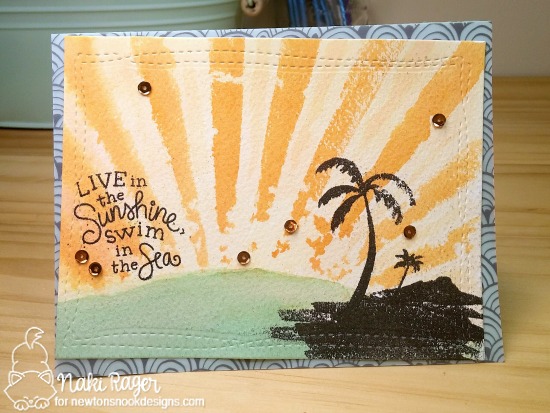 Palm Tree Sunset Card by Naki Rager  | Paradise Palms stamp set by Newton's Nook Designs #newtonsnook